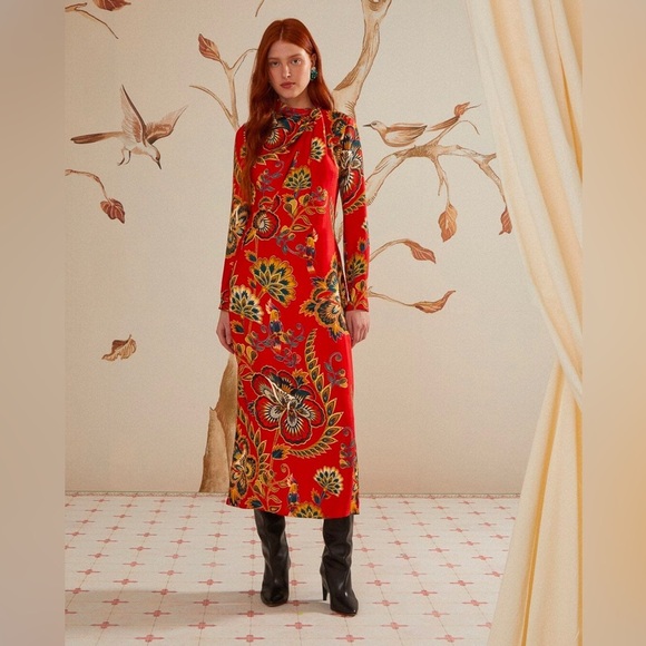 FARM Rio Dresses & Skirts - Farm Rio Red Maxi Floral Cutout Midi Dress